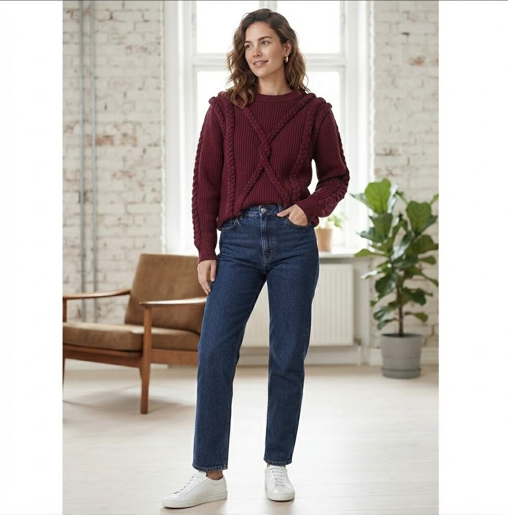 Stine Goya Braids Heavy Knit Lambswool Sweater Scandi Nordic Maximalism Cozy M/L